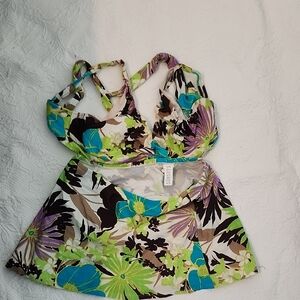 Floral Bikini Set - Green and Blue